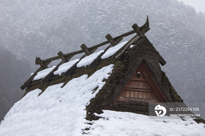 Thatch-roofed House Covered with Snow, Nantan, Kyoto Prefecture, Japan