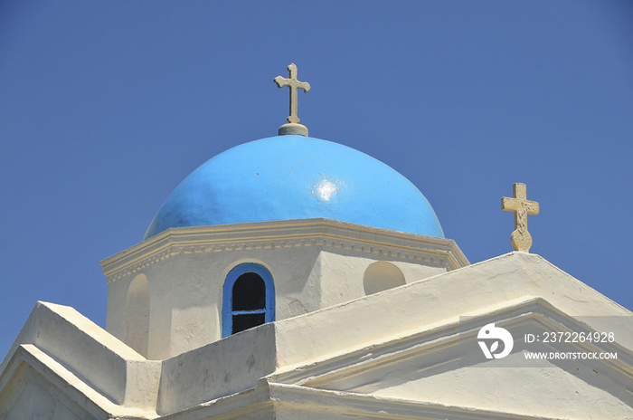 Blue domed church in Santorini Island