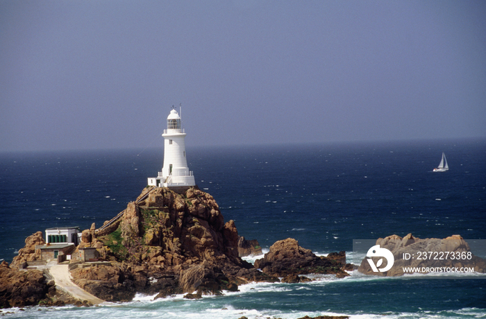 UK, Channel Island, Jersey. La Corbiere lighthouse