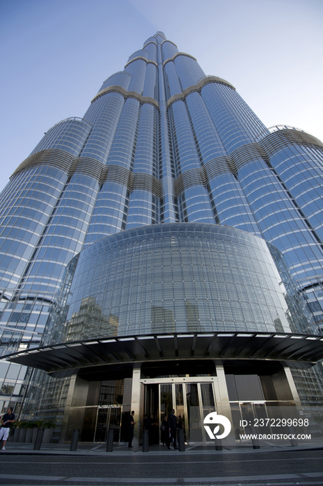 High rise building in Dubai and sunset