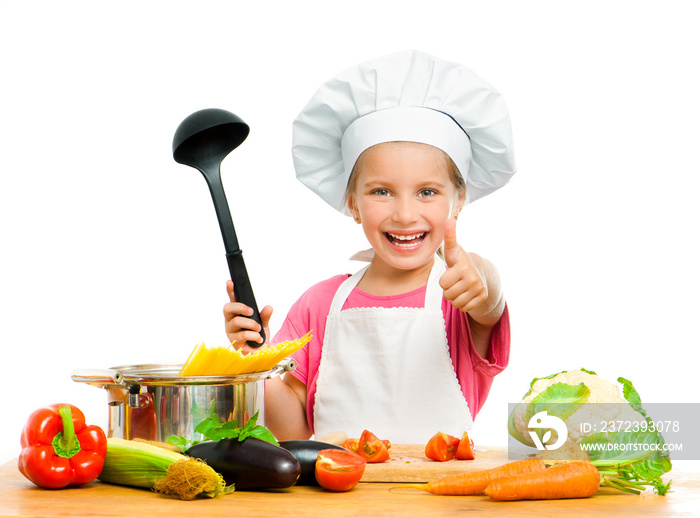 girl with spaghetti and vegetables