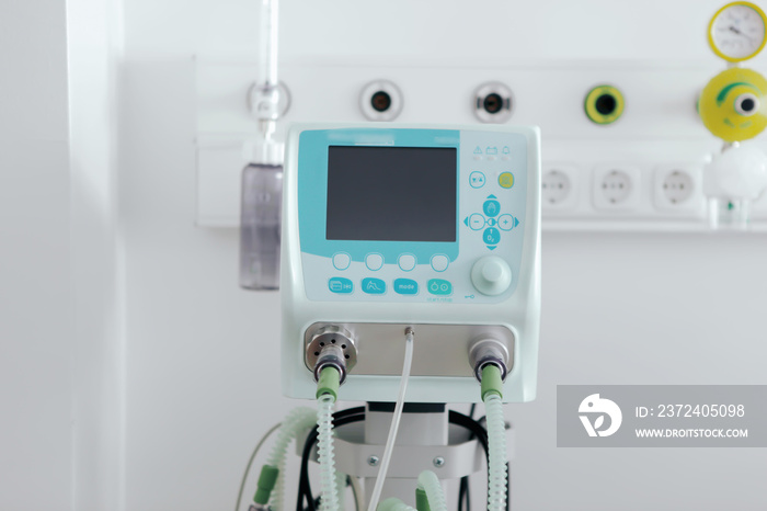 Image of medical ventilator. Hospital respiratory ventilation. Patient life saving machine. Intensiv