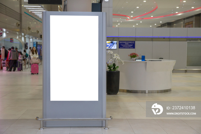 Digital Media Blank billboard in the airport and background blur , signboard for product advertiseme