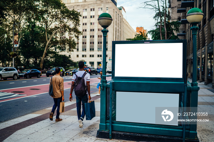 New York City Subway entrance with Clear empty billboard with copy space area for advertising text m