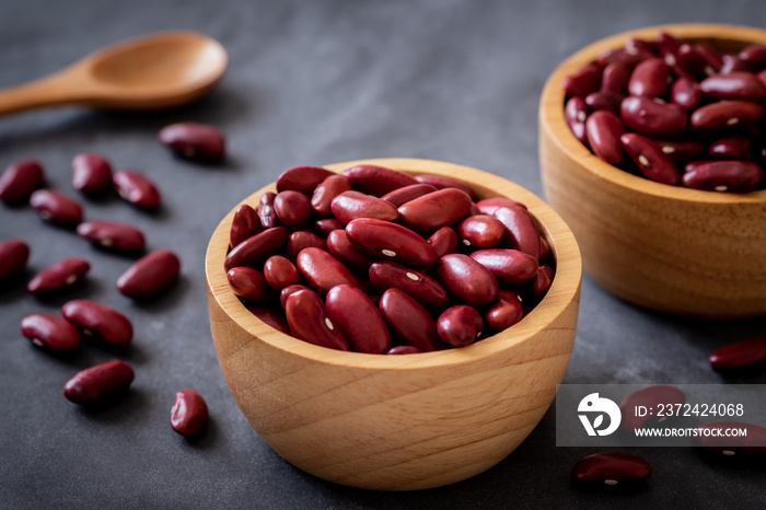 Red beans or red kidney bean in wooden bowl