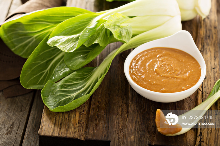 Baby bok choy with peanut sauce