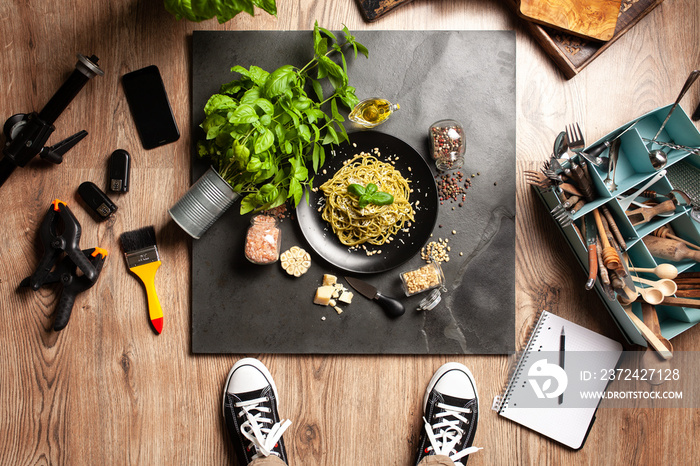 Pasta with pesto sauce