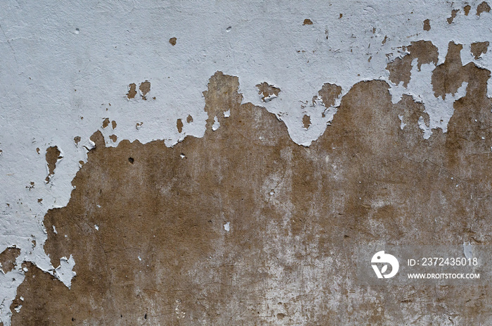 Old and peeled of white painting cracked on the brown color cement. wall surface for art background 