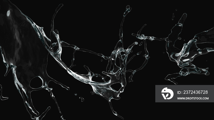 abstract transparent water splash overlay explosion crown shape on black.