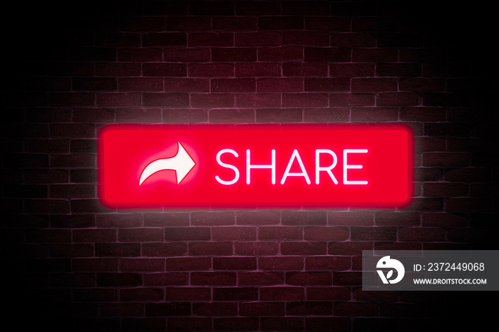 Share button neon banner,light signboard.