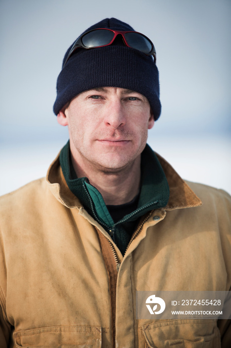 Portrait of mid-adult man wearing knit hat