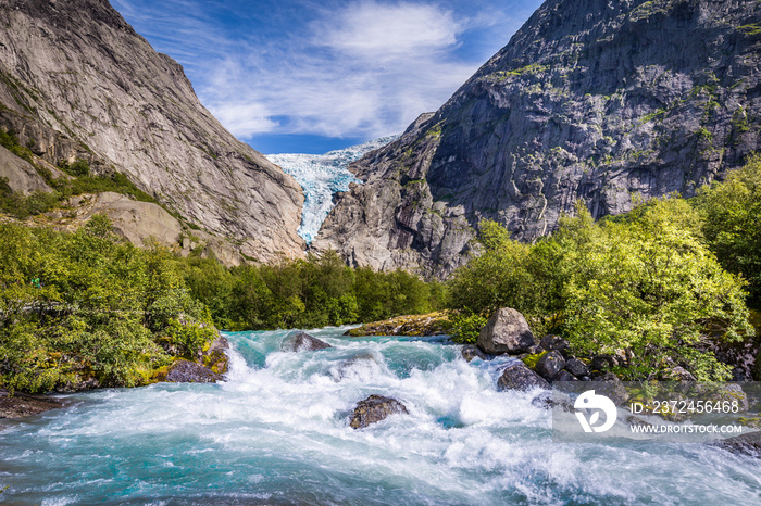 Briksdal glacier in Norway wel known arm of the large Jostedalsbreen glacier in Oldedalen valley in 