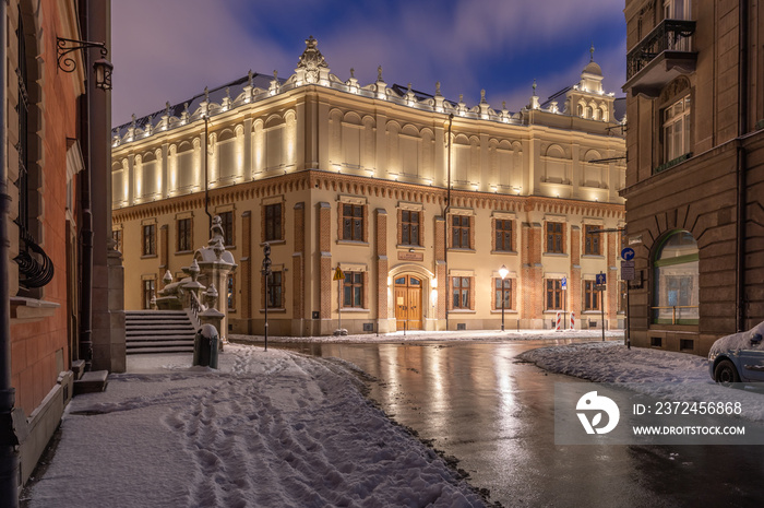 Czartoryskich museum (part of National Musem) in Krakow, Poland, seen on winter night