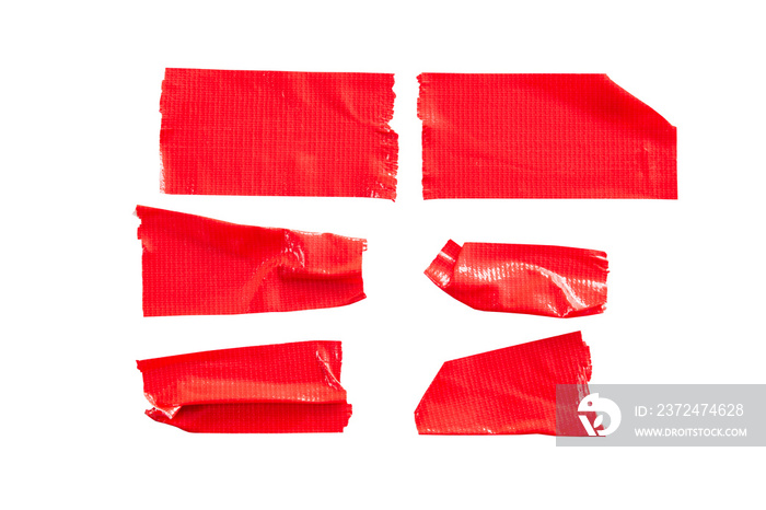 Set of Red tapes on white background. Torn horizontal and different size Red sticky tape, adhesive p