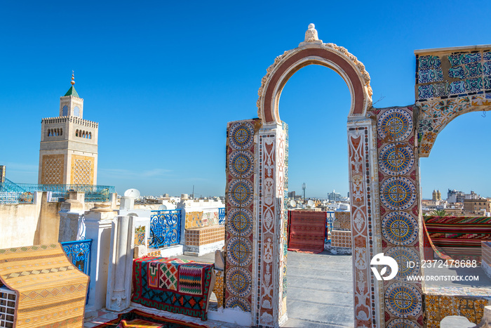 Ornate Rooftop and Mosque View