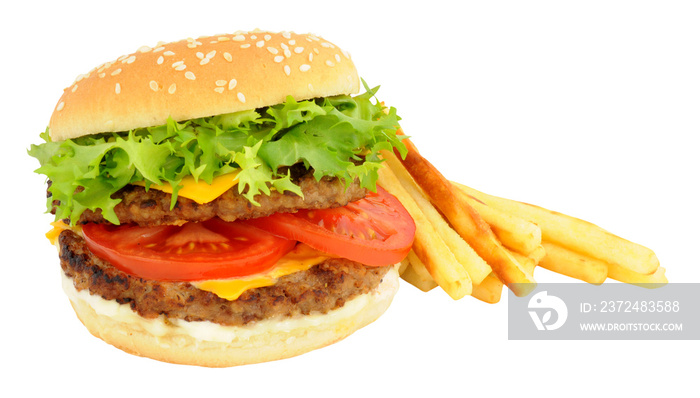 Double Cheeseburger With Salad And French Fries