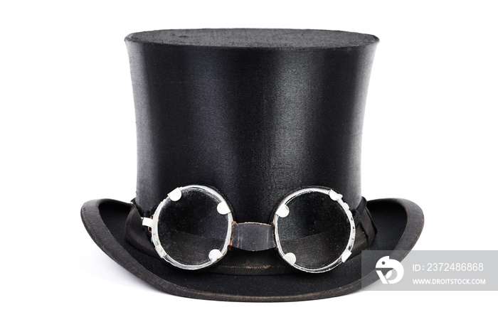 Schwarzer Hut, Zylinder mit Brille isoliert weißer Hintergrund