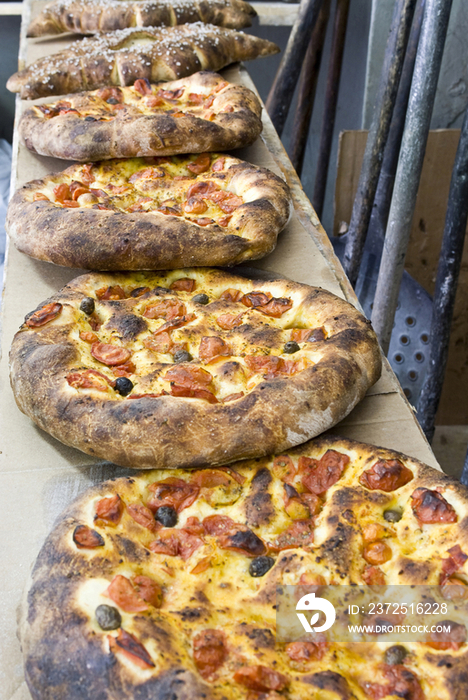 Italy, Apulia, focaccia bread at Di Ges bakery in Altamura