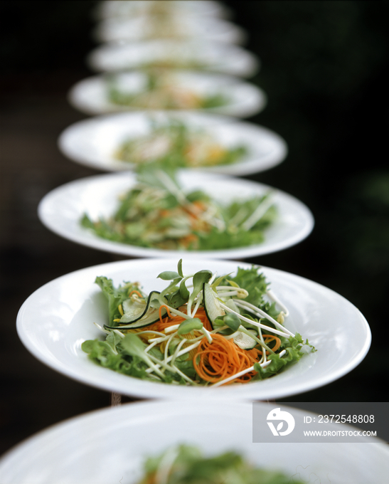 Salad on white plates