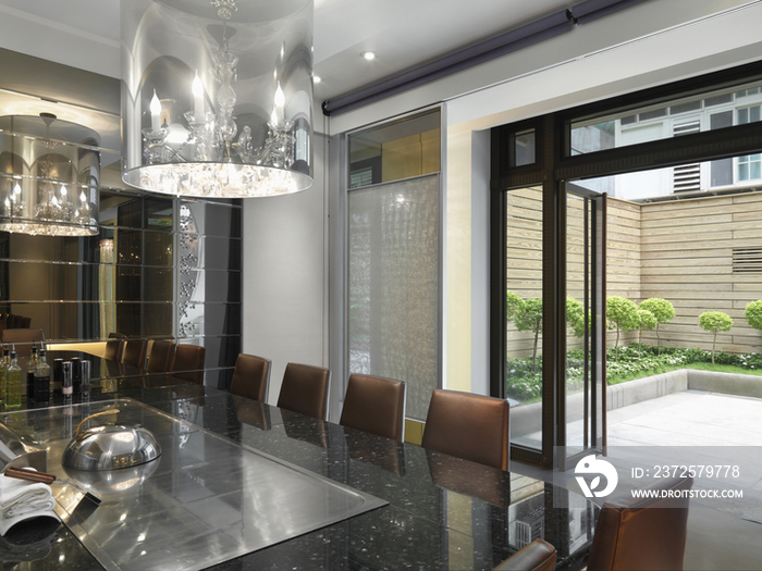 Elegant dining area in hotel restaurant