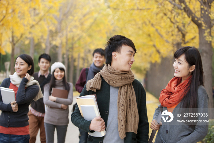 校园林荫道上的大学生