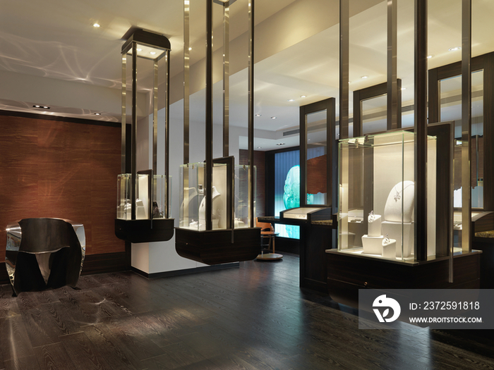 Jewelry display cabinets in modern store