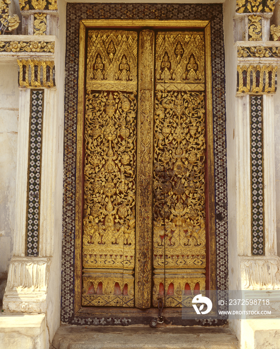 Carved door of Wat Na Phra Mane, Ayutthaya, Thailand