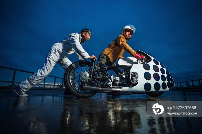 Pit stop of vintage motorbike