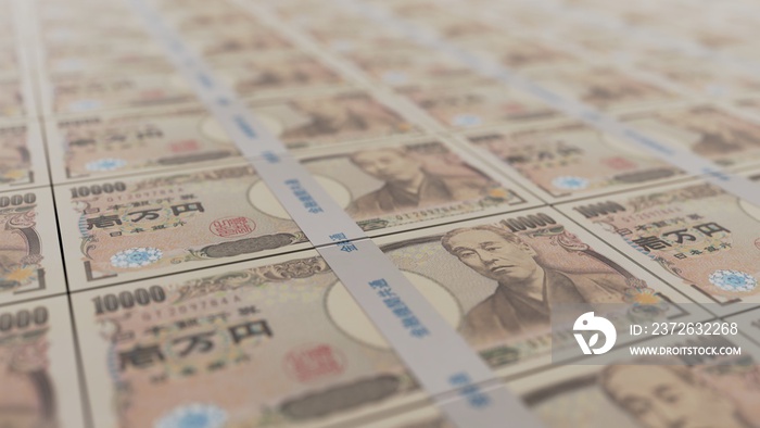 きれいに整列した日本の1万円の札束