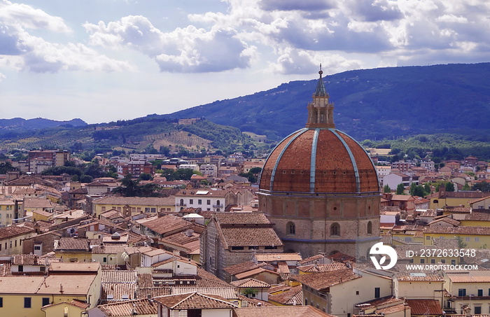 Aerial view of Pistoia with the dome of the Basilica of Santa Maria humility, Pistoia, Tuscany, Ital