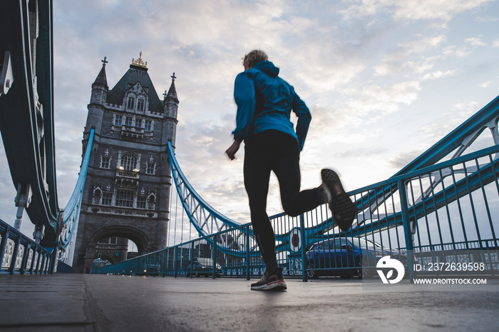 Morning run on Tower Bridge in London, UK