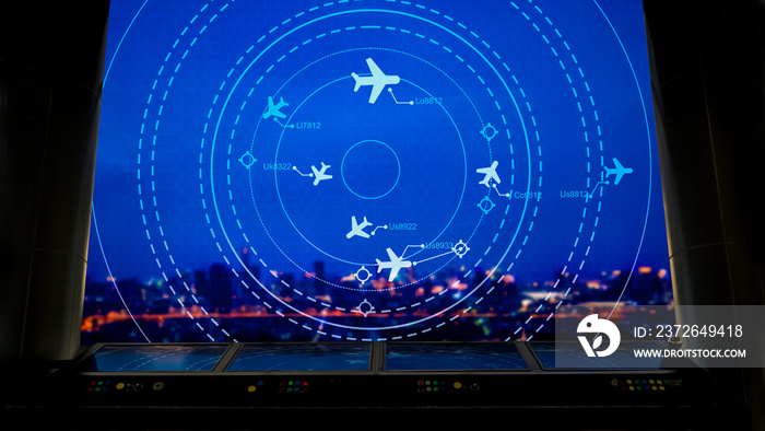 显示运输和乘客的各种航班的模拟屏幕。