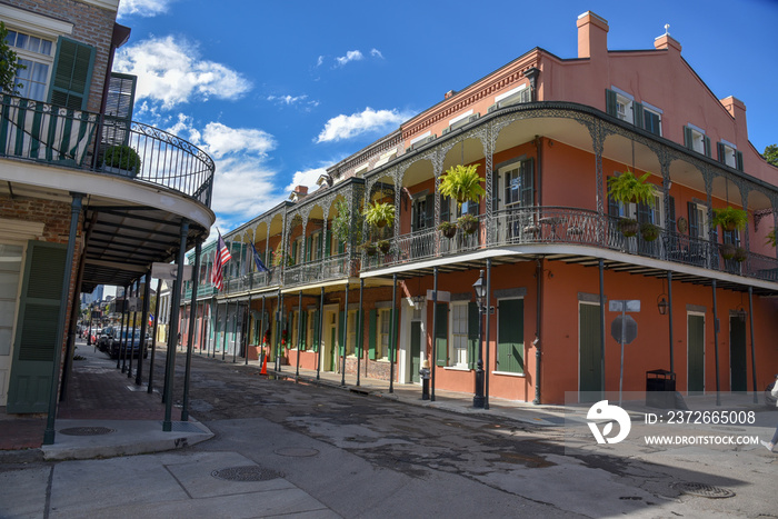 Orange houses in the French quarter of New Orleans (USA)