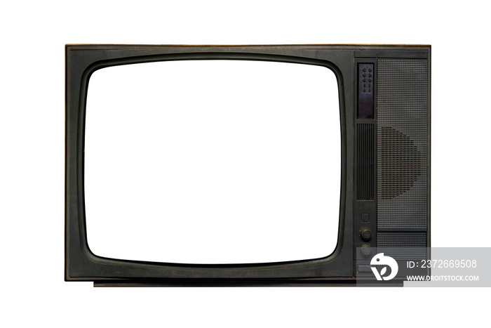 Vintage, retro black old television isolated on white background. The old TV on the isolated white b