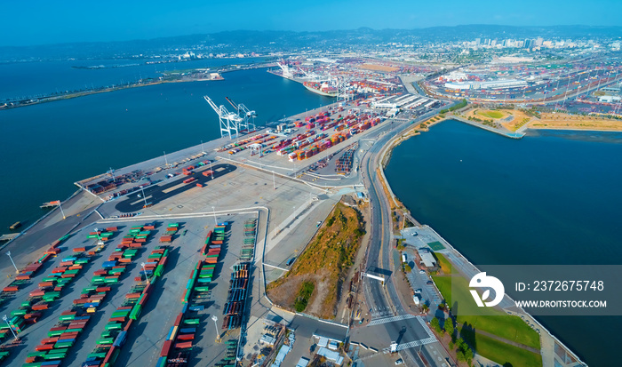 Oakland Harbor port terminal with shipping containers