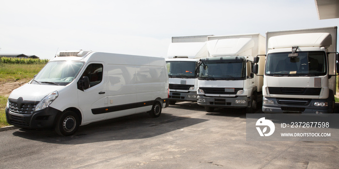 several delivery van white logistic truck for service transportation distribution