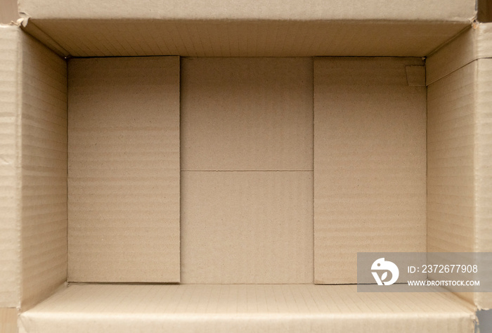 Empty cardboard box. Close up inside view of cardboard packaging box.