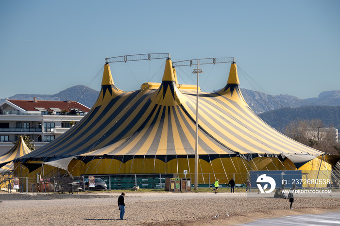 circus tent on the beach the prado   in the city of marseille