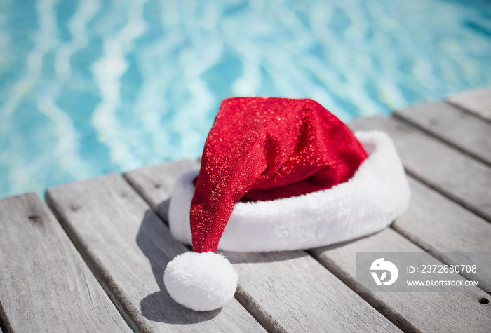 Santa hat by the swimming pool