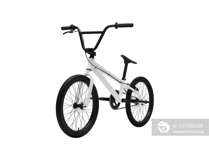 透视图中带白色车架的独立BMX自行车
