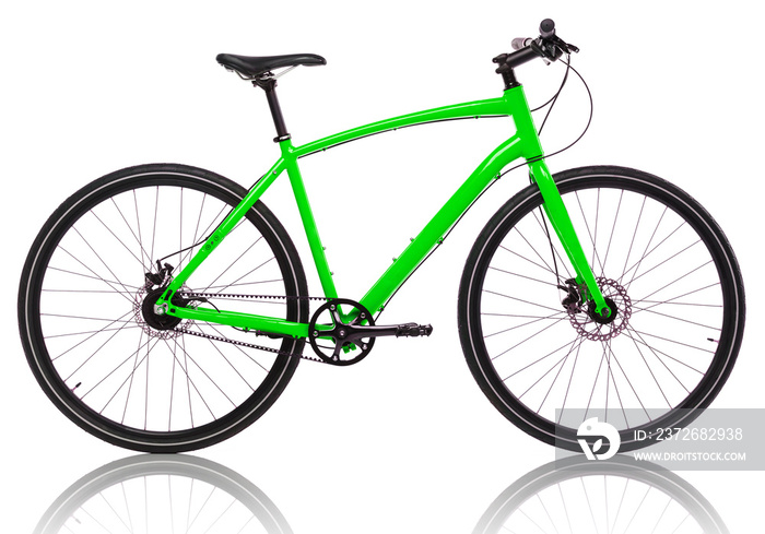 白色隔离的绿色自行车