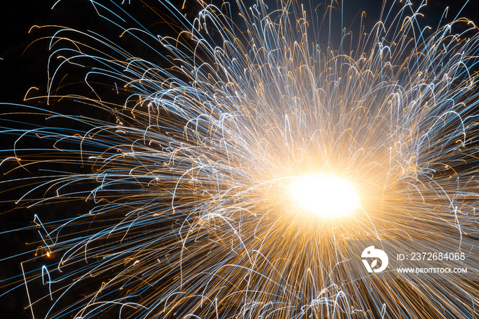 Long Exposure shot of Ground Spinner fireworks during the Diwali festival in India, Diwali festival 