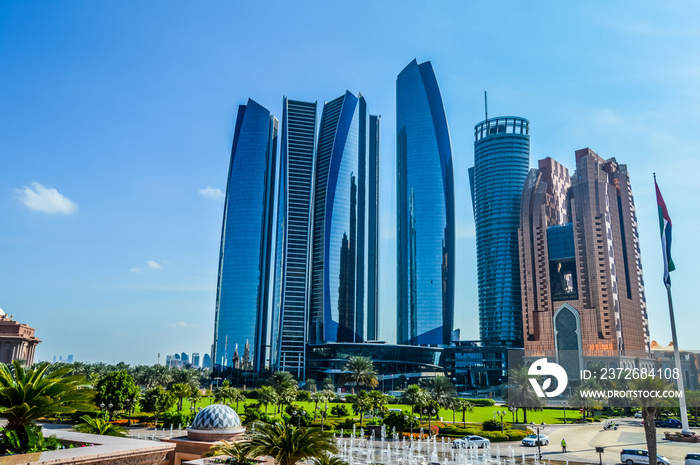 Etihad towers,a series of five tall buildings and hotel in Abu Dhabi Corniche , UAE