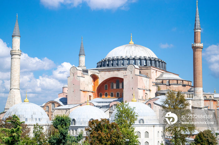 Aerial View of Istanbuls Historic Hagia Sophia on a Late Summer Afternoon - Istanbul, Turkey