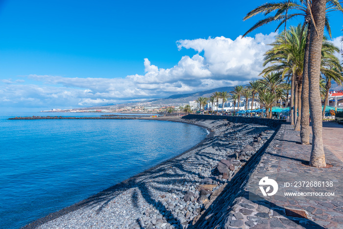 Seaside promenade at Playa de las Americas, Tenerife, Canary Islands, Spain