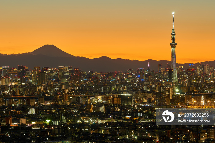 富士山と東京夜景とスカイツリー　アイリンクタウン展望室