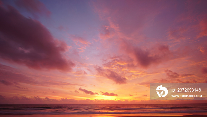 Nature background. Shot of Landscape amazing of red sky sunset in the sea with red clouds background