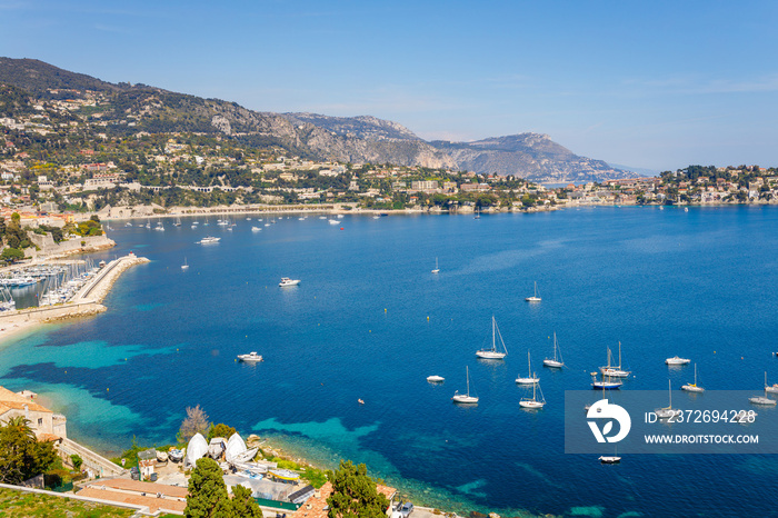 Landscape panoramic coast view between Nice and Monaco, Cote dAzur, France, South Europe. Beautiful