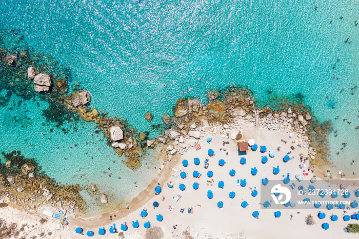 Overhead view of Konnos Bay Beach. Famagusta District, Cyprus