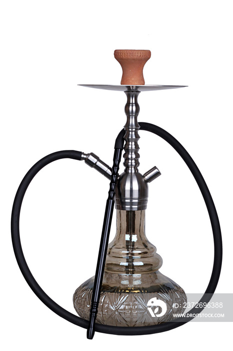 Smoked hookah with a black pot and hose